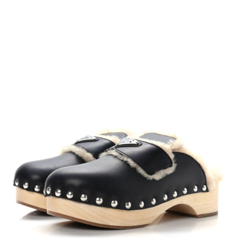 Prada shearling clogs 37. Lightly worn.